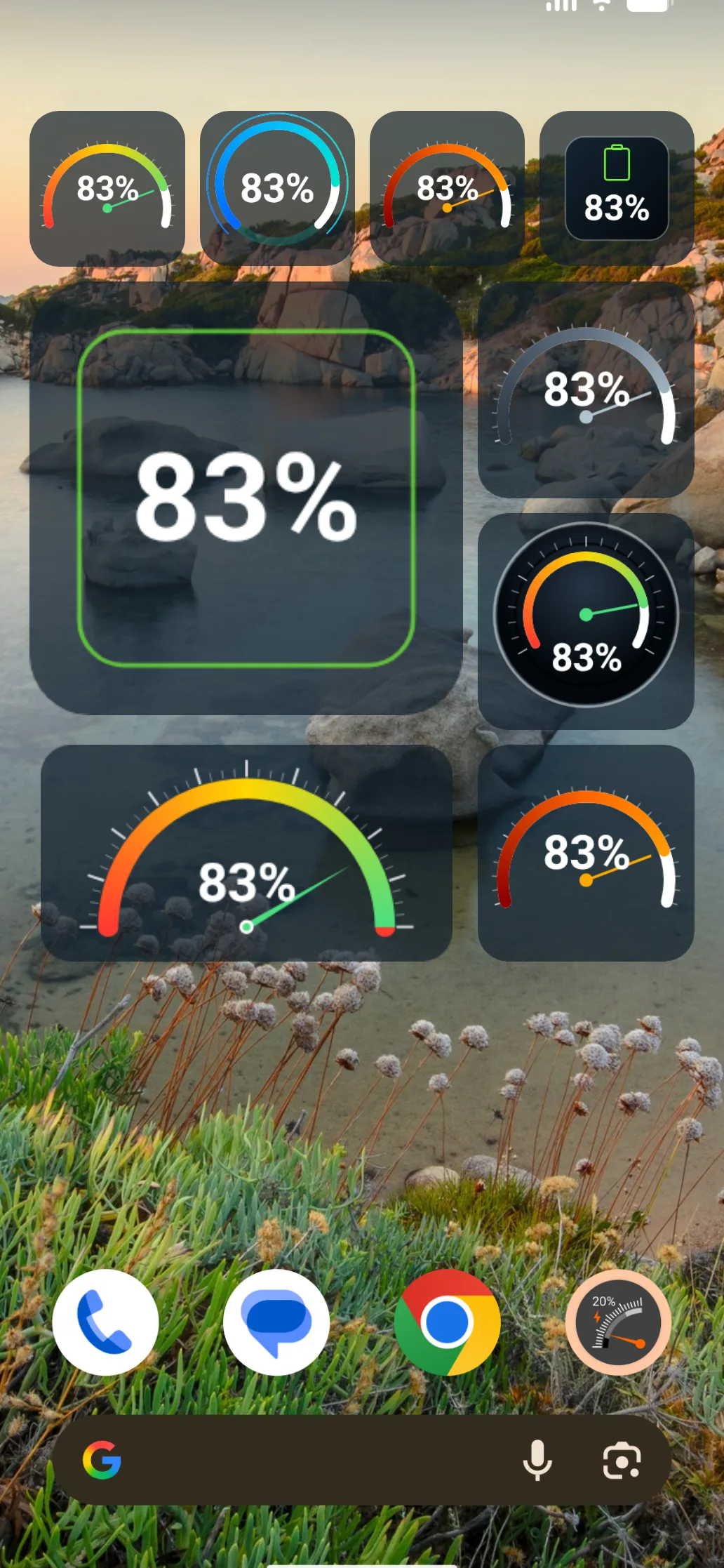 Gauge Battery Widget style gallery with various widget designs